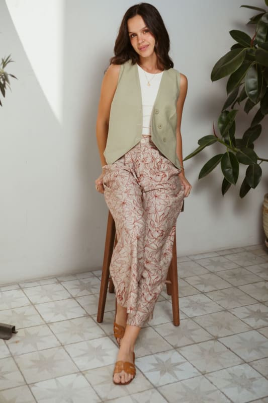 Pantalon Mónaco flores vino