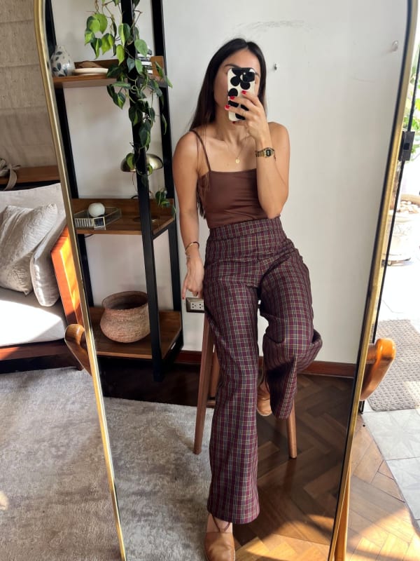 Pantalón Louise cuadros vino