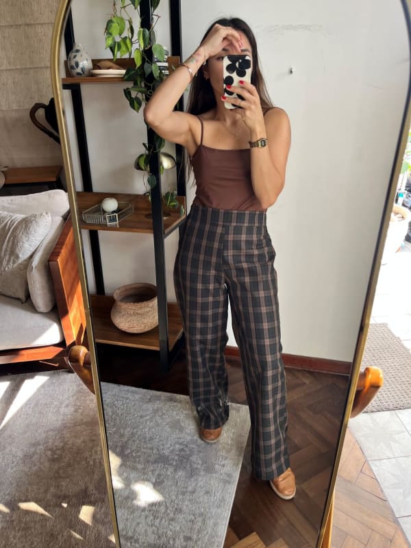 Pantalón Louise cuadros verdes