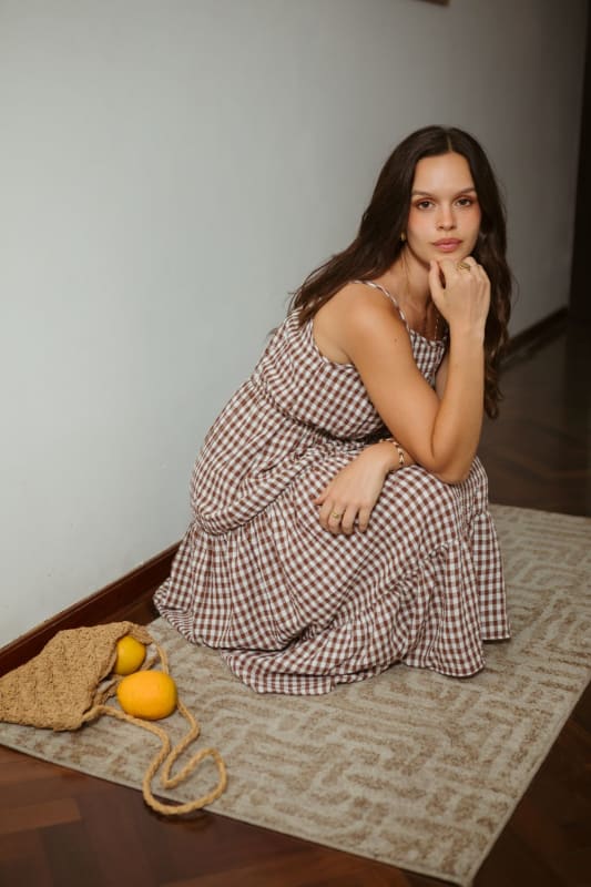 Vestido vichy marrón