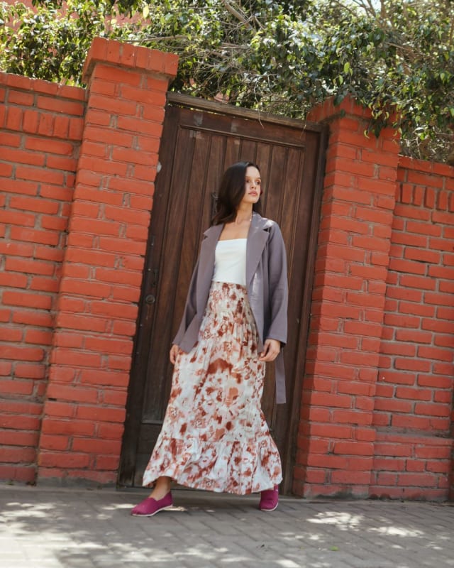 Maxifalda elásticada flores marrón