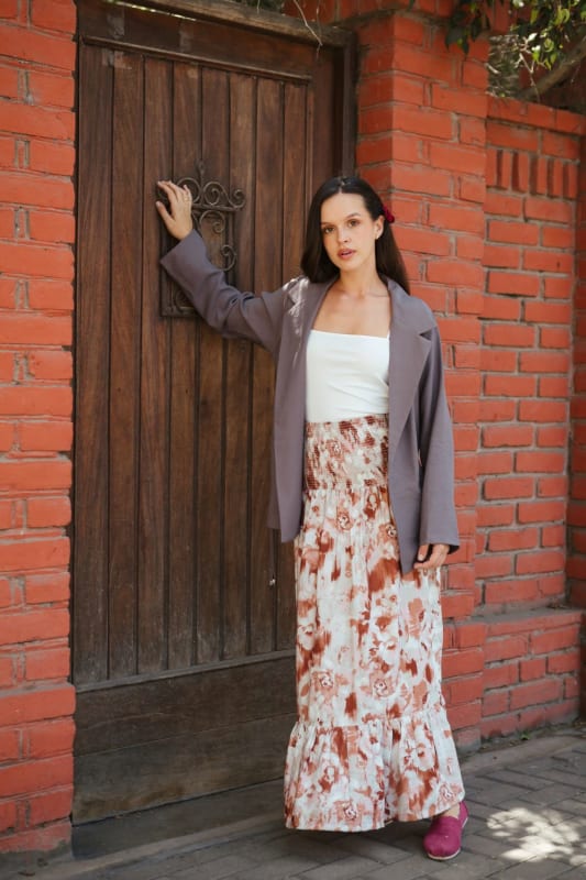 Maxifalda elásticada flores marrón