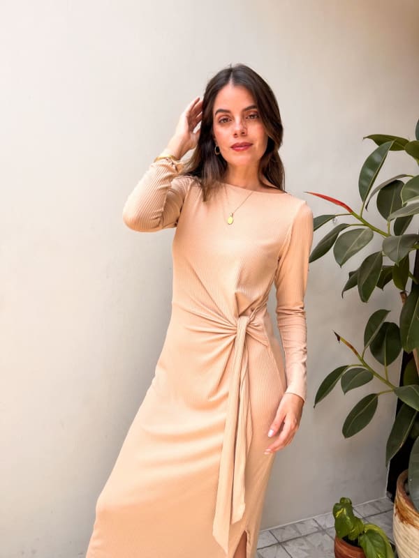 Vestido Lazo rib beige
