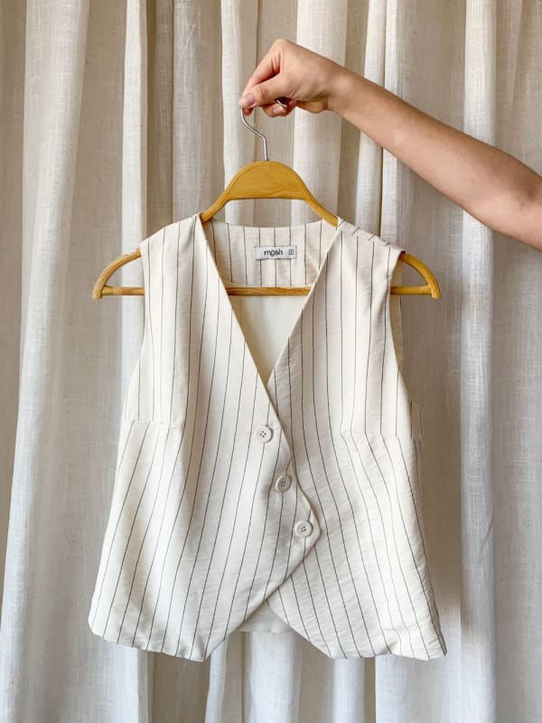 Chaleco sastre cruzado rayas hueso Chaleco sastre cruzado rayas hueso