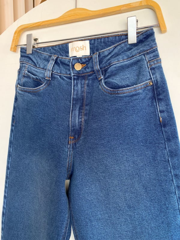 Jeans recto tiro alto azul intermedio