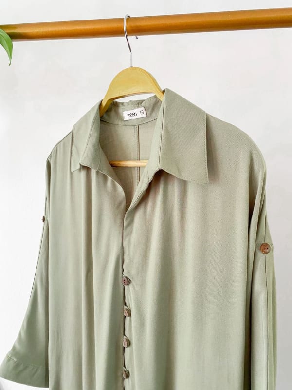 Vestido botón Raquel verde laurel