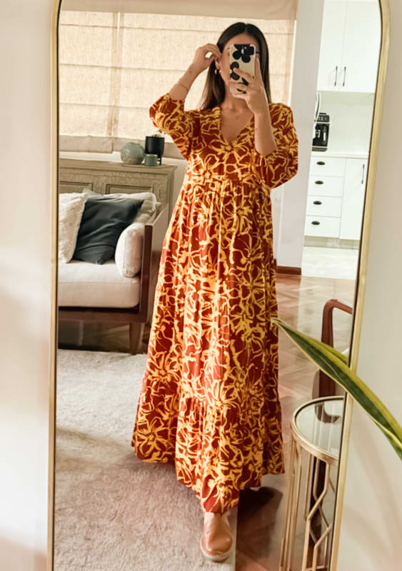Vestido Atenas print ocre Vestido Atenas print ocre