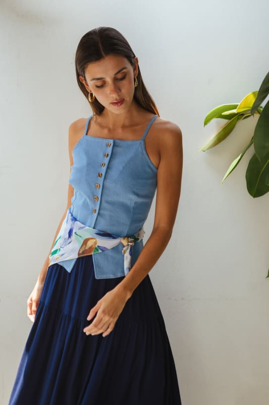 Top denim Peplum celeste