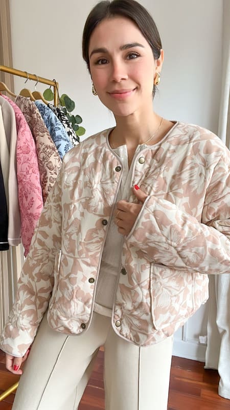 Chaqueta Acolchada Floral beige