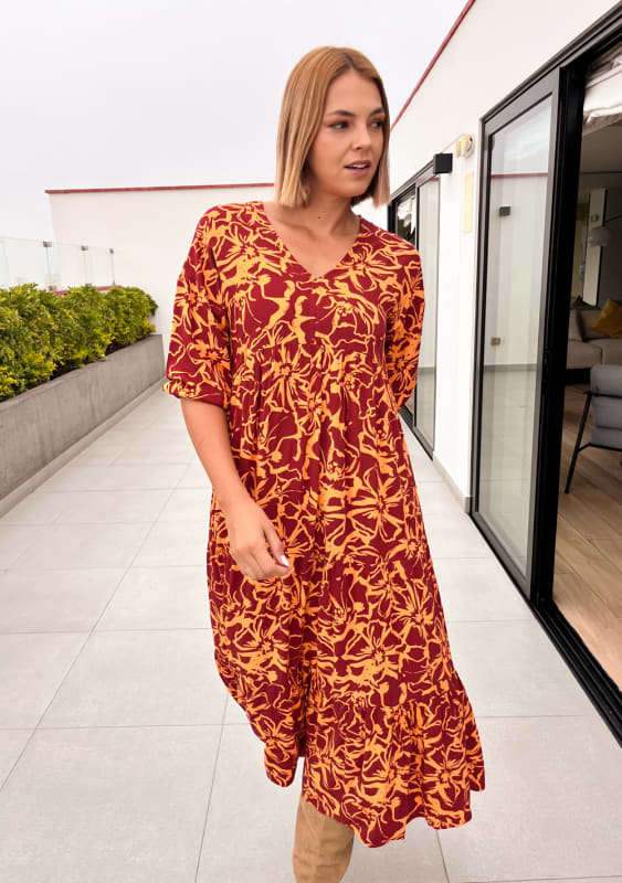 Vestido Atenas print ocre