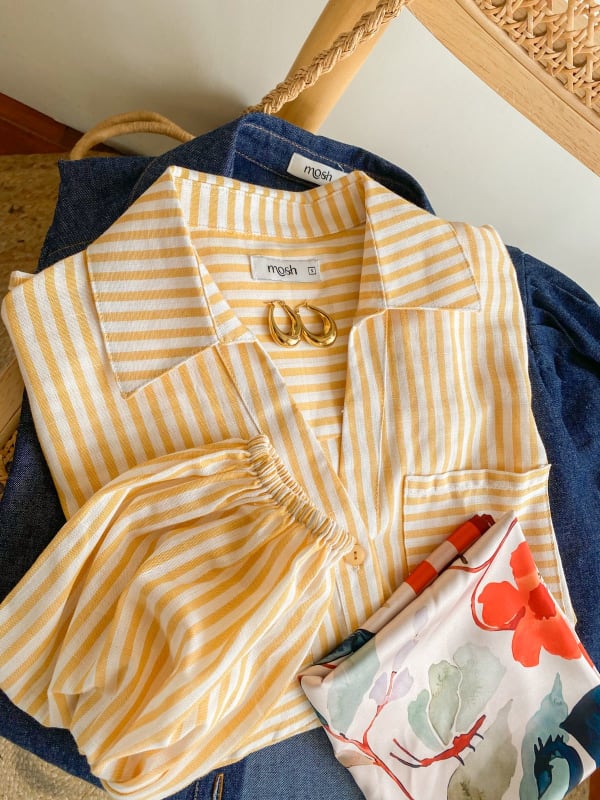 Camisa manga bombacha rayas amarillo Camisa manga bombacha rayas amarillo