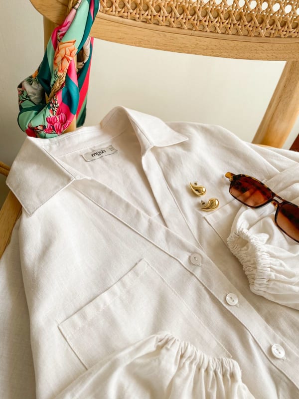 Camisa manga bombacha blanco