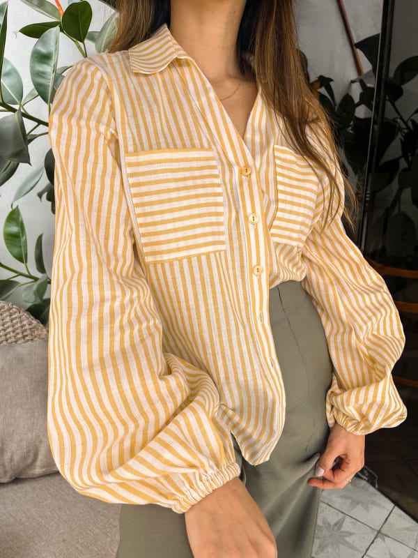 Camisa manga bombacha rayas amarillo