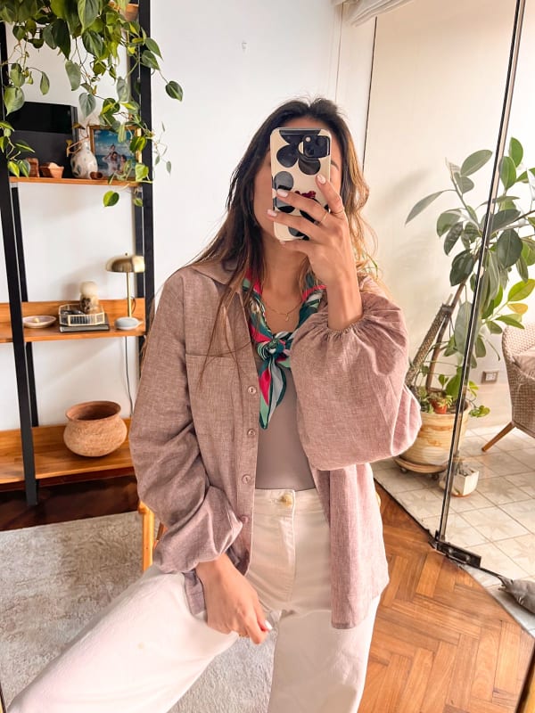 Camisa manga bombacha moca