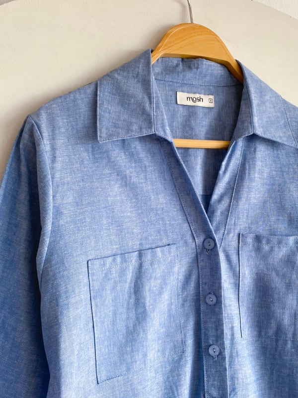 Camisa manga bombacha celeste