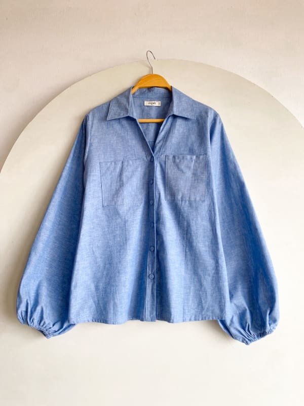 Camisa manga bombacha celeste