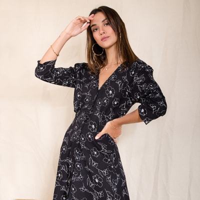 Vestido Londres negro flores Vestido Londres negro flores
