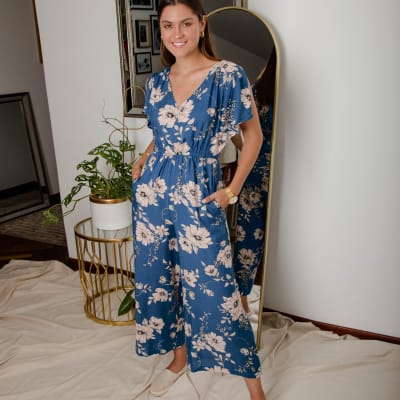 Enterizo pantalon Emma flores azul Enterizo pantalon Emma flores azul