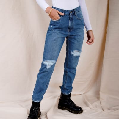 Girlfriend Jeans rasgado azul Girlfriend Jeans rasgado azul