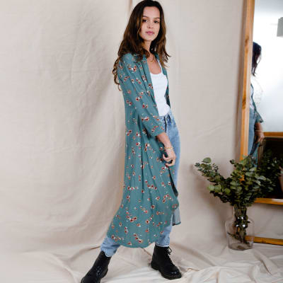 Maxikimono Sofia verde flores pistacho Maxikimono Sofia verde flores pistacho
