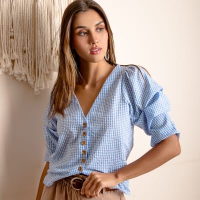 Blusa Giulia cuadros celeste Blusa Giulia cuadros celeste
