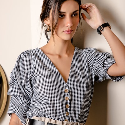 Blusa Giulia cuadros negro Blusa Giulia cuadros negro