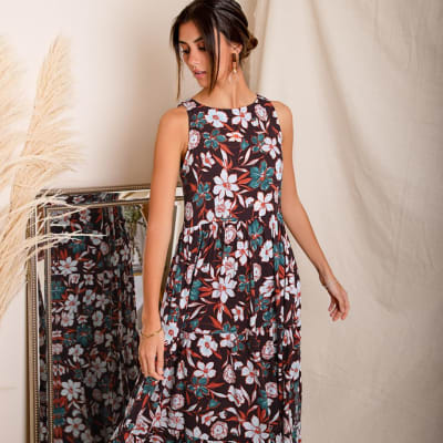 Vestido Florencia flores guinda Vestido Florencia flores guinda