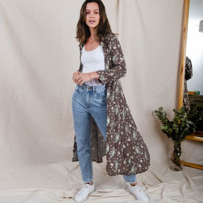 Maxikimono Sofia marron flores Maxikimono Sofia marron flores