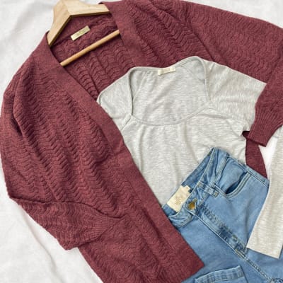 Cardigan Nessa guinda jaspeado Cardigan Nessa guinda jaspeado
