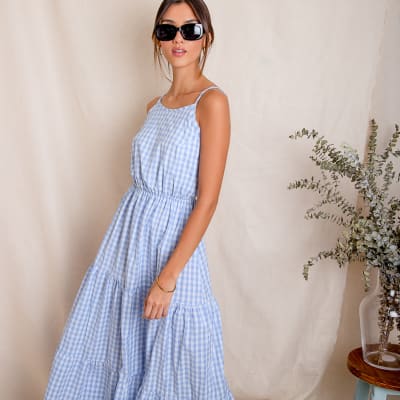 Vestido Roma cuadros celeste Vestido Roma cuadros celeste