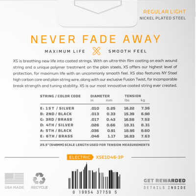 D'ADDARIO XS REGULAR LIGHT COATED XSE1046 D'ADDARIO XS REGULAR LIGHT COATED XSE1046