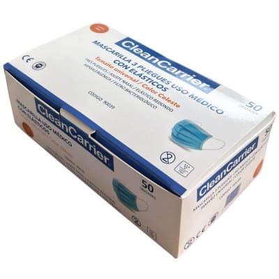 MASCARILLA 3 PLIEGUES ADULTO C/ELASTICO X 50 UDS. USO MEDICO1
