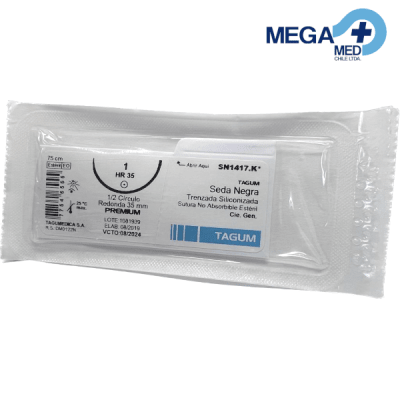 SUTURA - SEDA NEGRA TRENZADA SILIC. 1 HR35 75CM NO ABSORB.1