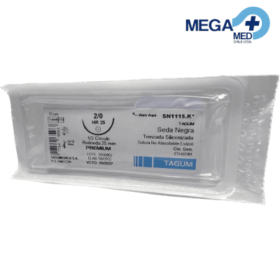 SUTURA - SEDA NEGRA TRENZADA SILIC. 2/0 HR25 75CM NO ABSORB.1