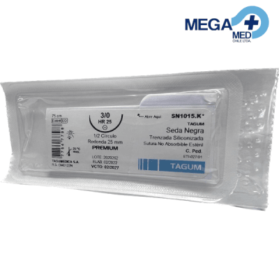 SUTURA - SEDA NEGRA TRENZADA SILIC. 3/0 HR25 75CM NO ABSORB.1