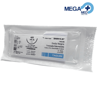SUTURA - SEDA NEGRA TRENZADA SILIC. 4/0 HR25 75CM NO ABSORB.1