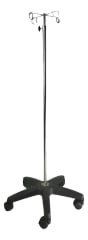PORTA SUERO 4 GANCHOS RODABLE ACERO INOX.