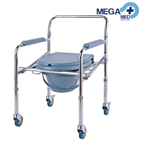 SILLA BAÑO PLEGABLE CON RUEDAS CROMADA 0