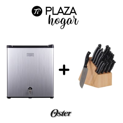 PACK FRIGOBAR OSTER SILVER 46LT OS-BMB46BV + (REGALO) SET OSTER CUCHILLOS 22 PCS