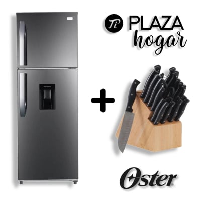 PACK REFRIGERADOR OSTER NO FROST 339LT C/DISP 21300BD + (REGALO) SET OSTER CUCHILLOS 22 PCS