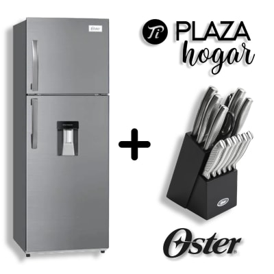PACK REFRIGERADOR OSTER NO FROST 339LT C/DISP 21300VD + (REGALO) SET OSTER CUCHILLOS 14 PCS