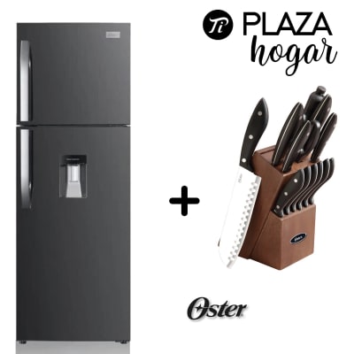 PACK REFRIGERADOR OSTER NO FROST 249 LT C/DISP 2900HBD + (REGALO) SET OSTER CUCHILLOS 14 PCS