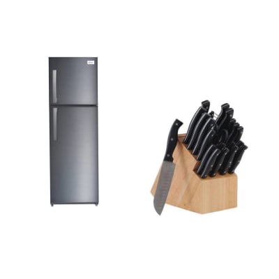 REFRIGERADOR 197LTS + BLOQUE DE CUCHILLO 22 OSTER/ PACK LINEA BLANCA-MENAJE OSBNF2700HV + 70555.22
