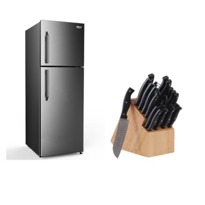 REFRIGERADOR 192LTS + BLOQUE DE CUCHILLO 22 OSTER/ PACK LINEA BLANCA-MENAJE OS-BNF2700V + 70555.221
