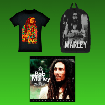 PACK MOCHILA BOB MARLEY + POLERA HOMBRE TALLA M + VINILO GRANDES EXITOS