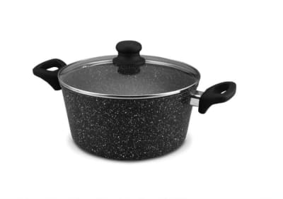 OLLA WH/ CON TAPA MARMOL NEGRO 24 CM 9024MBB1