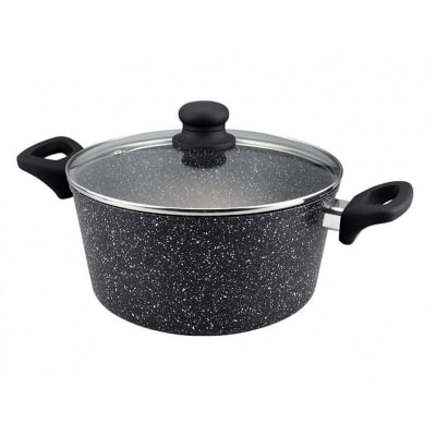 OLLA WH/ CON TAPA MARMOL NEGRO 28CM