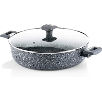 CACEROLA WH/ BAJA CON TAPA MARMOL GRIS 32CM