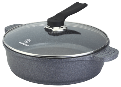 CACEROLA WH/ CON TAPA VIDRIO CERAMIC MARMOL GRIS 32CM