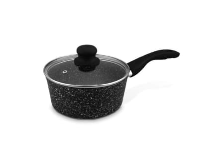 OLLA WH/ CON MANGO Y TAPA MARMOL NEGRO 18CM